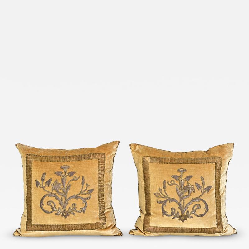 BVIZ Pair of Antique European Raised Bronze Embroidery Pillows
