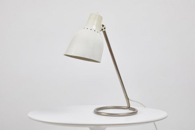 BAG Turgi (Bronzewarenfabrik, AG, Turgi) 1960s BAG Turgi White Table Lamp