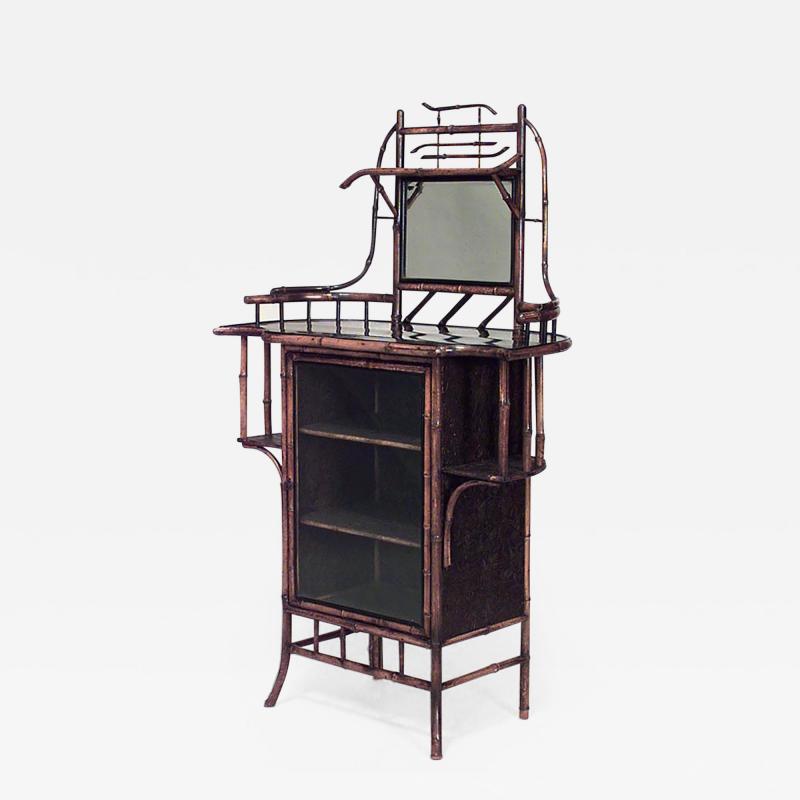 Bamboo Etagere with Side Shelves Glass Door and Mirrored Upper Section