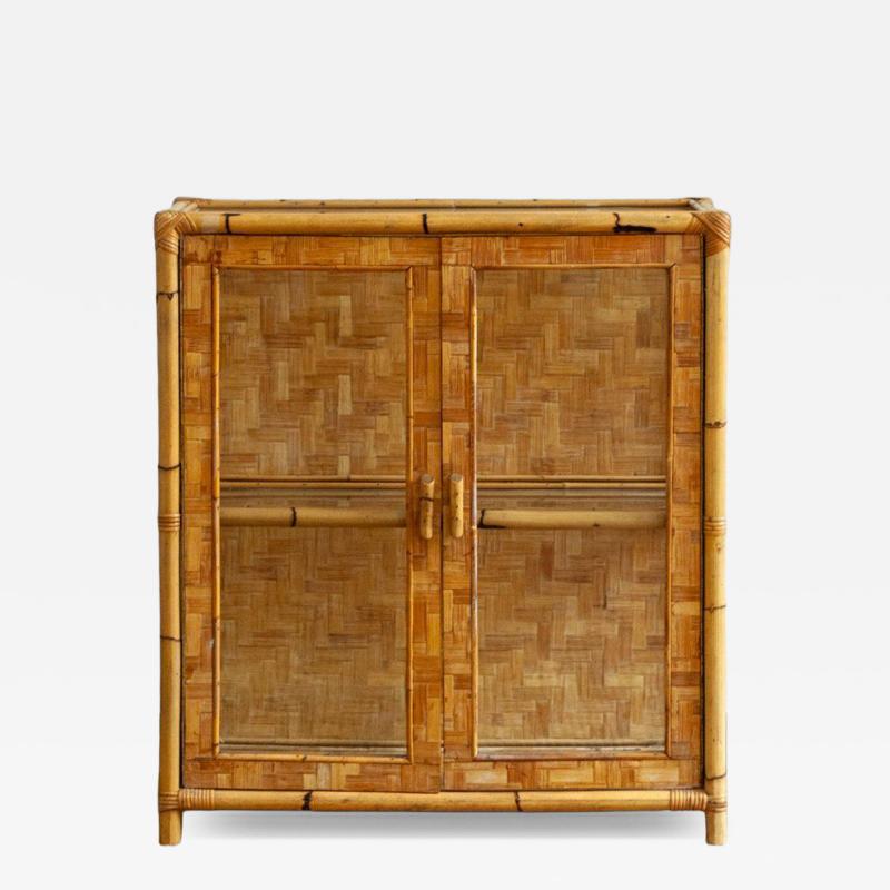 Bamboo Pressed Bamboo and Glass Display Cabinet 1970s