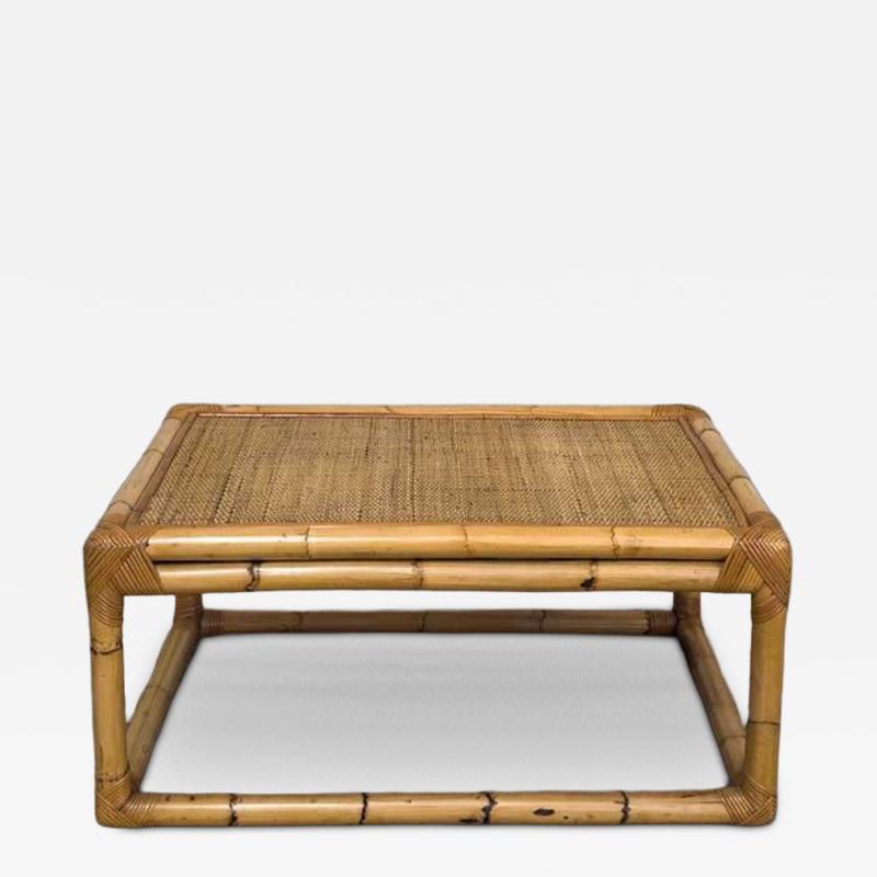 Bamboo Rattan and Wicker Coffee Table 1960s