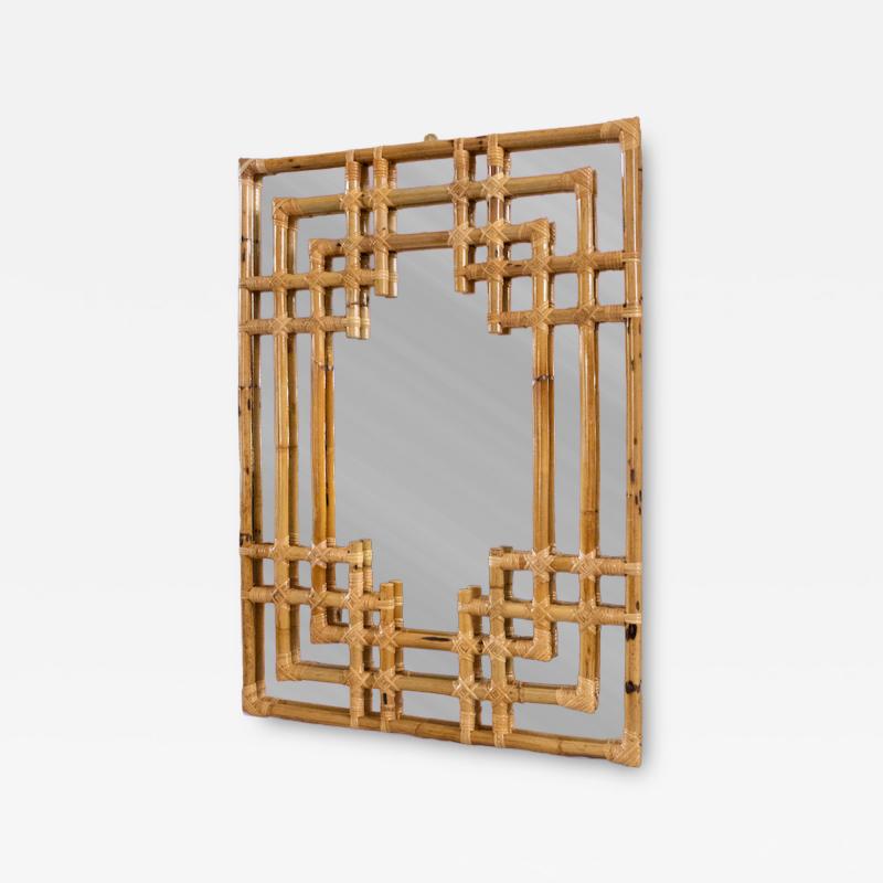Bamboo Wall Mirror With Geometric Frame Molto Editions 1970s Style
