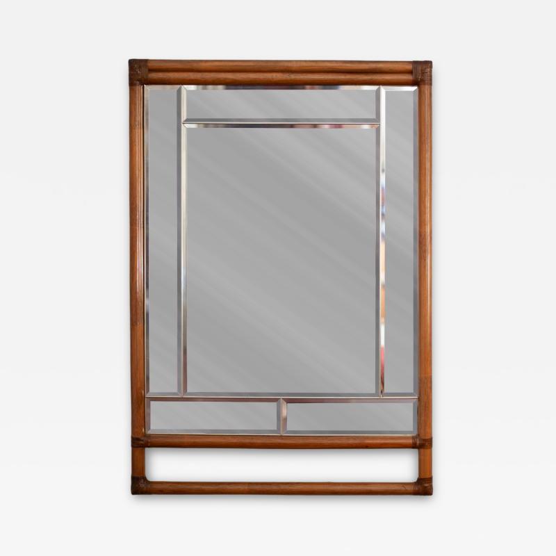 Bamboo and Beveled Glass Mirror 1970s