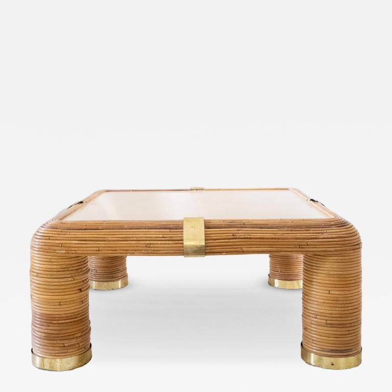 Bamboo and Brass Coffee Table With Ivory Colored Top 1970s