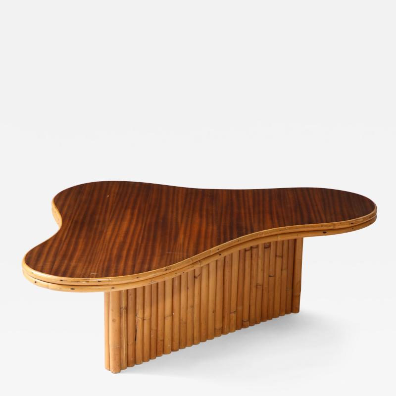 Bamboo and Mahogany Coffee Table Italy c 1960