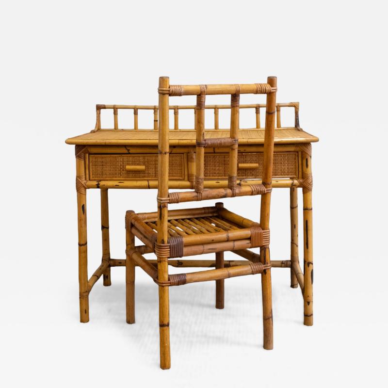 Bamboo and Rattan Desk with Matching Chair 1970s