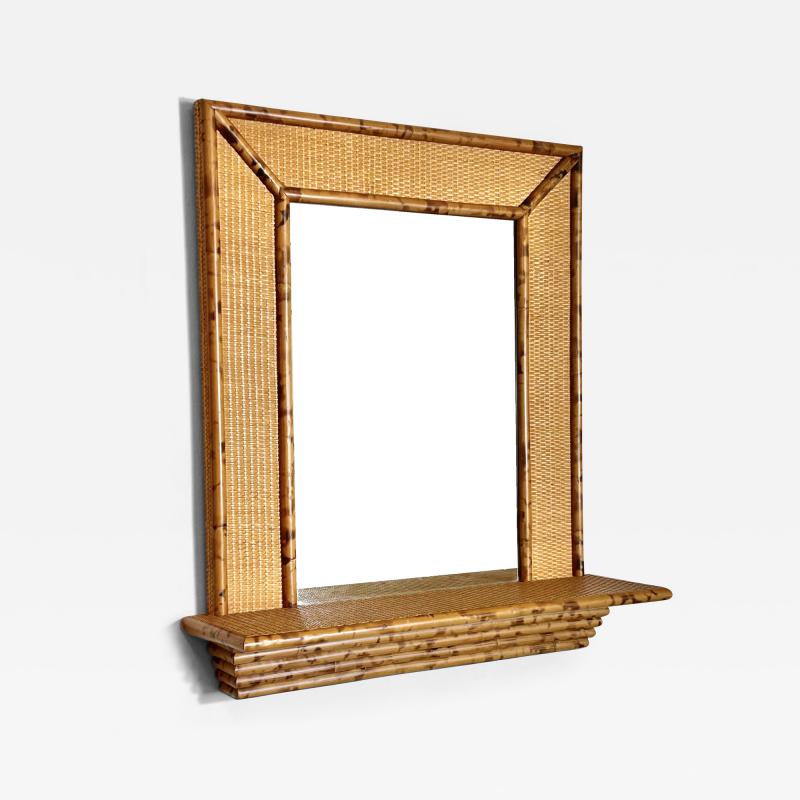 Bamboo and Rattan Wall Mirror with Console