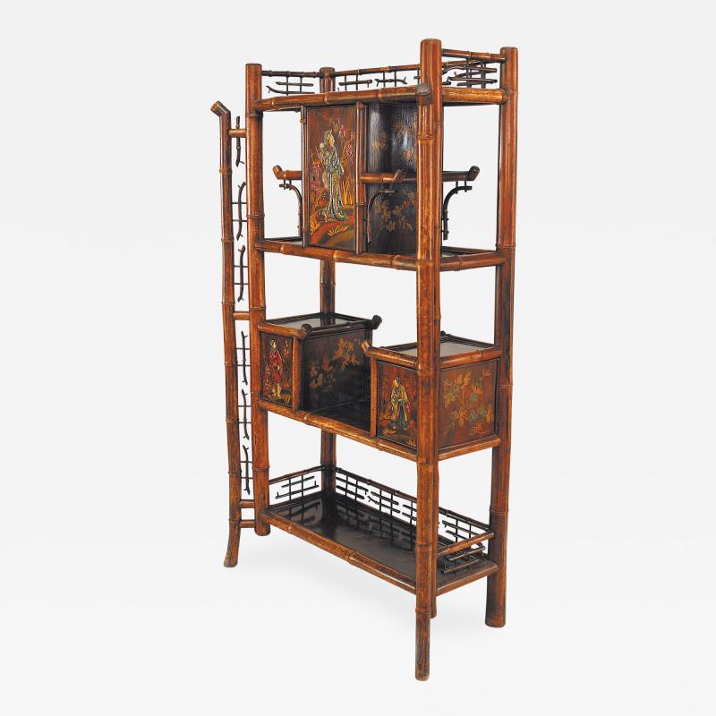 Bamboo and Rosewood Lacquered Panel Etagere