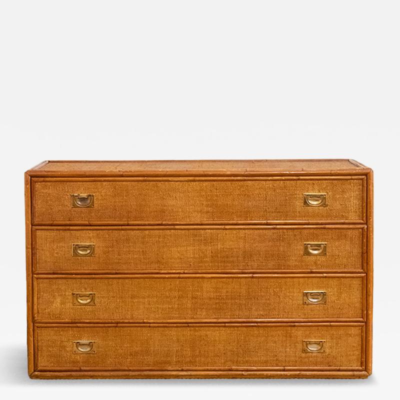 Bamboo and Rush Fabric Chest of Drawers 1970s