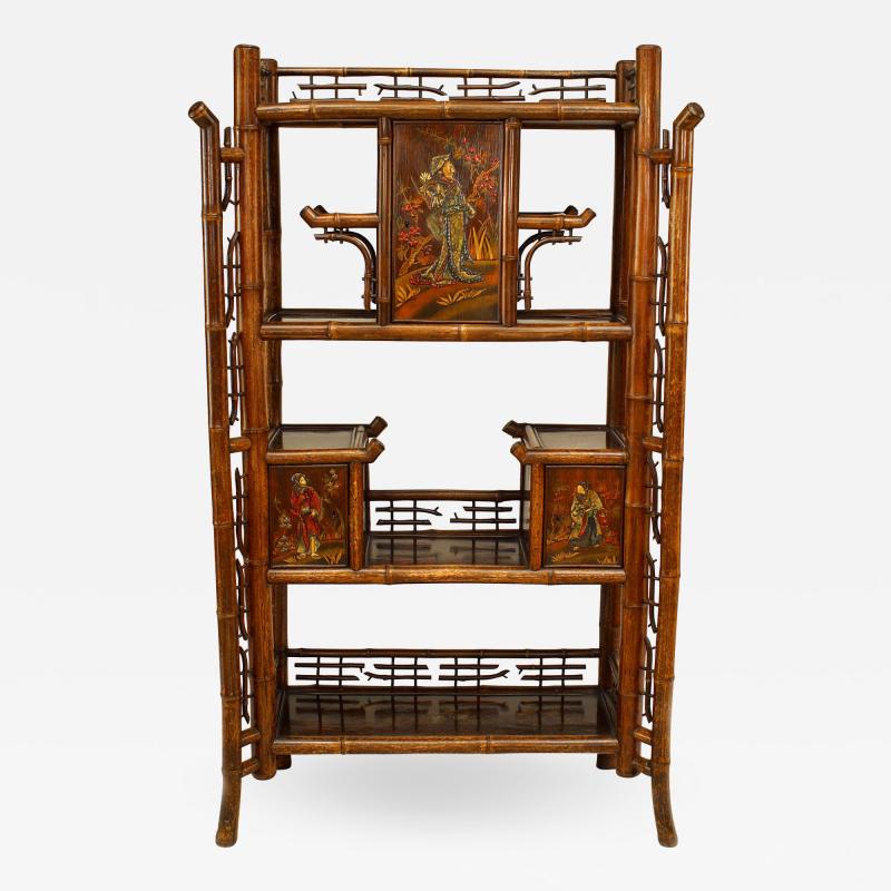 Bamboo and rosewood lacquered panel etagere