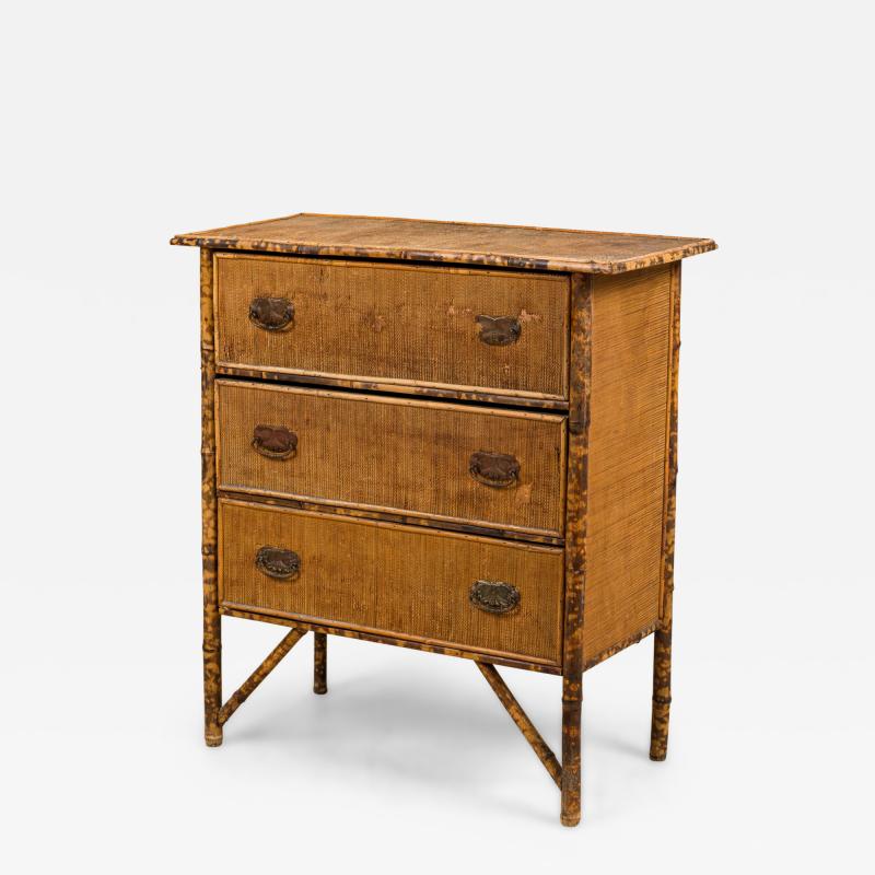 Bamboo and woven rattan veneer 3 drawer chest of drawers