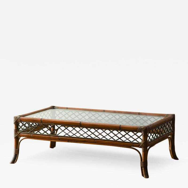 Bamboo coffee table with glass top 1980