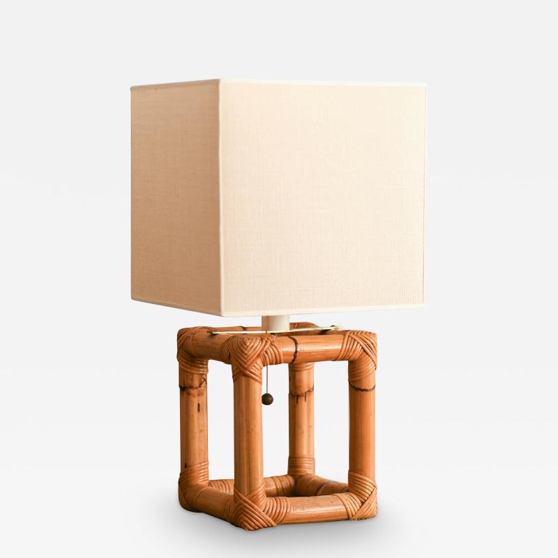 Bamboo lamp from 1980s complete with fabric lampshade 