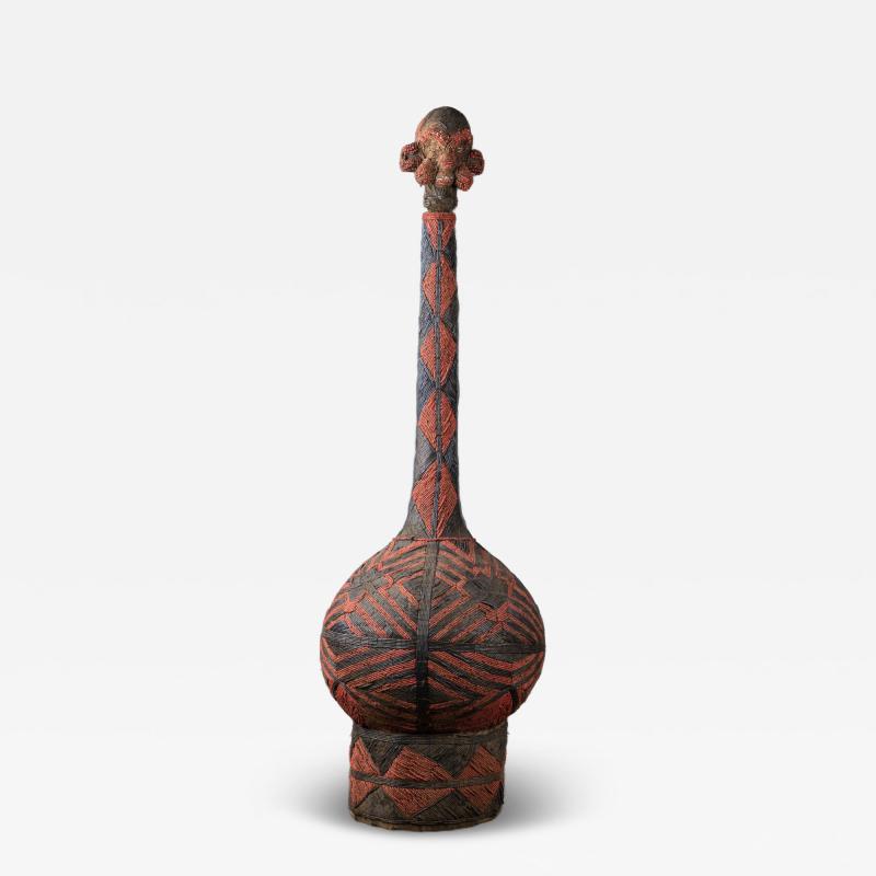 Bamileke Calabash with a double Leopard form stopper beaded allover