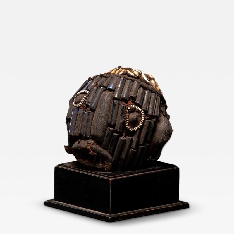 Bamileke Old Anthropomorphic Trophy Head embroidered with European Glass Beads