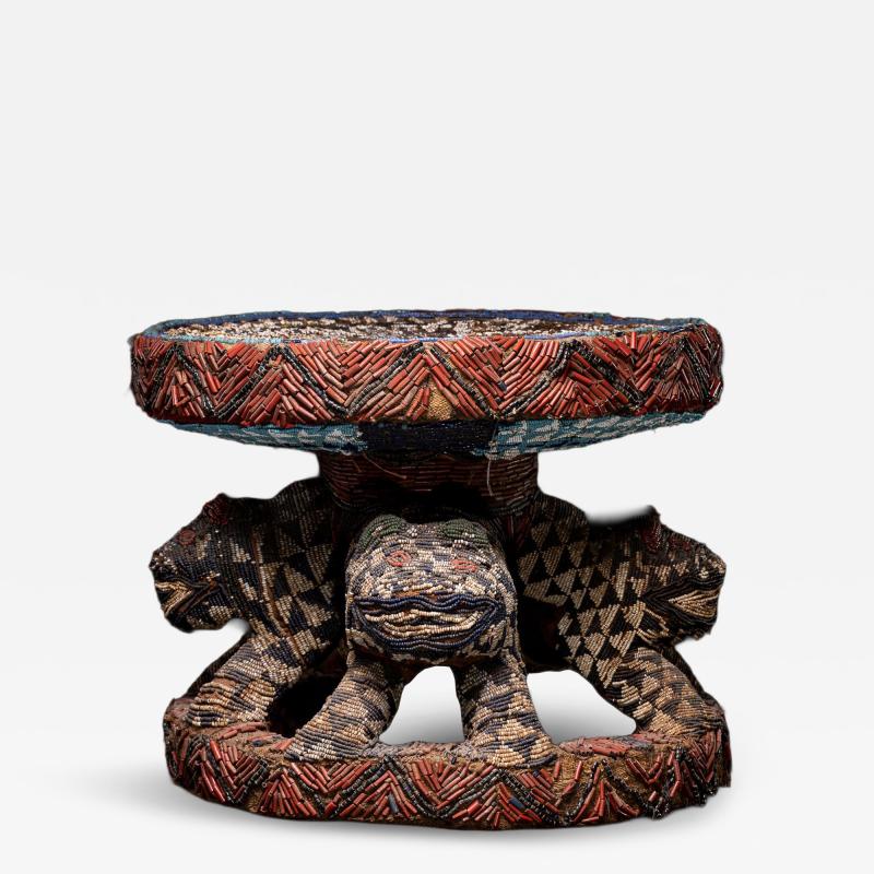 Bamileke Royal Seat embroided with Murano glass beads Cameroon