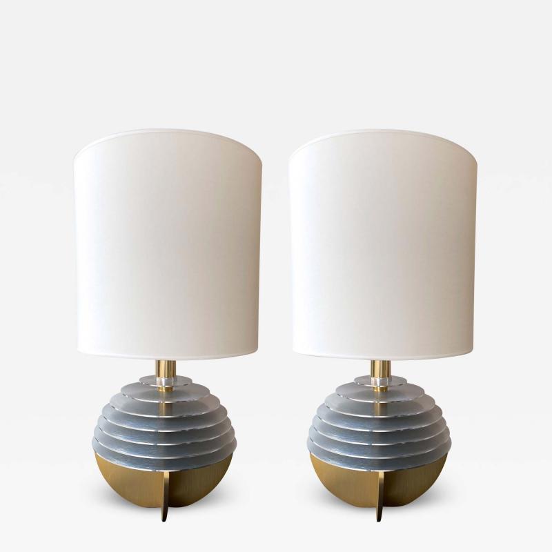 Banci Pair of Metal and Brass Saturn Lamps by Banci Italy 1970s