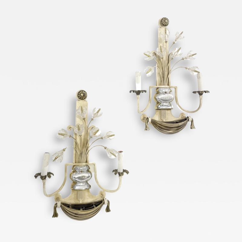 Banci Pair of Silver Wrought Iron And Glass Wall Lights by Banci Italy 1940s