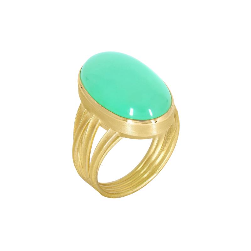 Barbara Heinrich Chrysoprase Oval Cabochon One of a Kind Gold Ribbon Ring Barbara Heinrich 2024