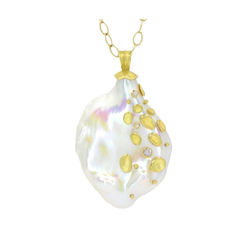 Barbara Heinrich Jumbo Iridescent Baroque Pearl Diamond Gold Necklace Barbara Heinrich 2025
