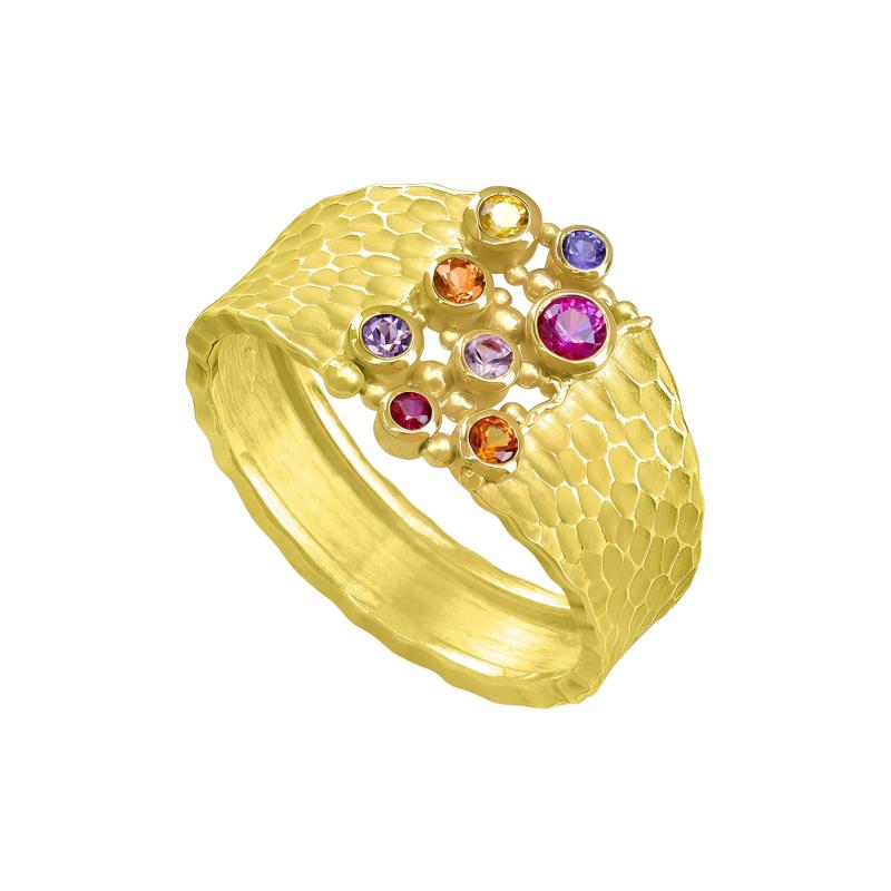 Barbara Heinrich Multicolored Sapphire Yellow Gold Carved Glacier Ring Barbara Heinrich 2025