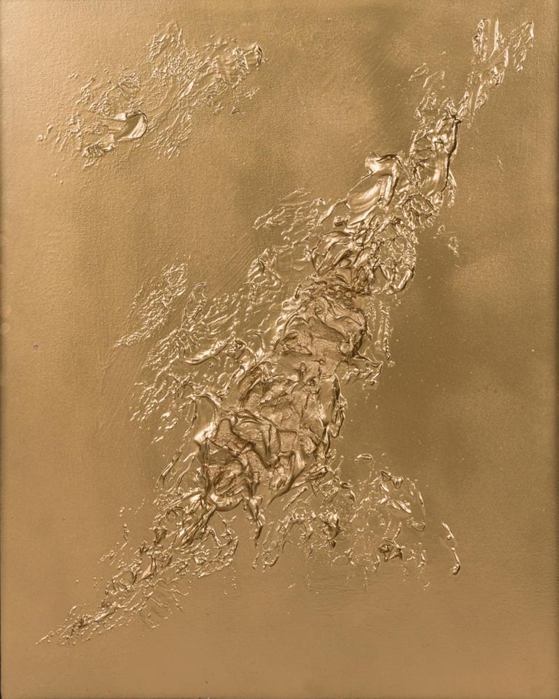 Barbara Kiskovski Framed Mixed Media Gold Textural Abstract Painting