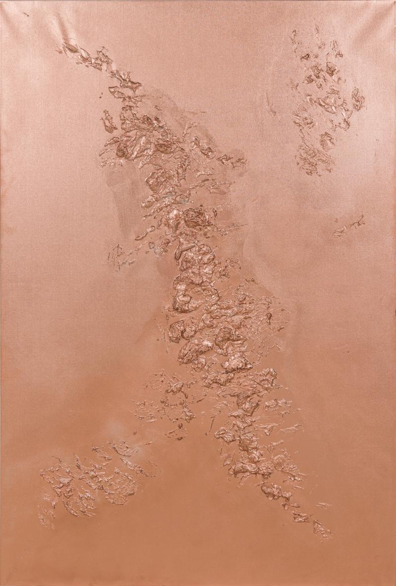 Barbara Kiskovski Mixed Media Metallic Copper Textural Painting on Canvas
