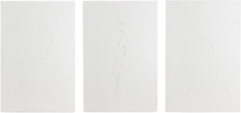 Barbara Kiskovski Triptych of White Textural Paintings on Canvas