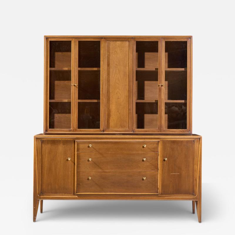 Barney Flagg Mount Airy Facade Mid Century Walnut and Brass Credenza and Hutch