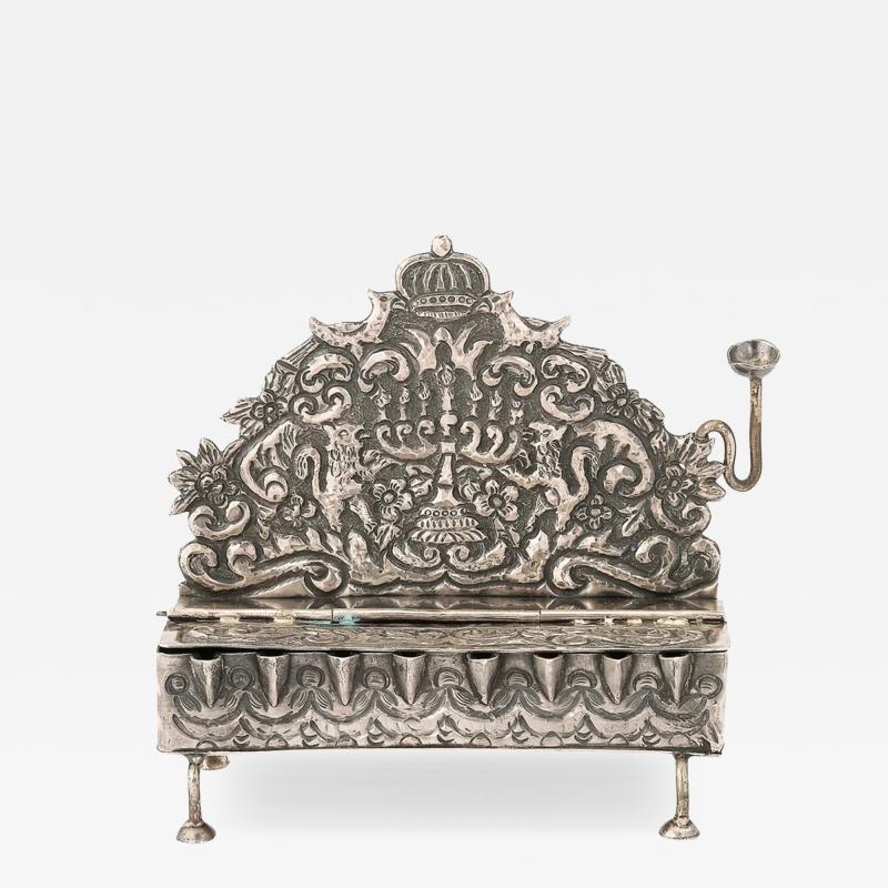 Baroque 19th Century Hand Worked Repouss Sterling Oil Lamp Footed Menorah