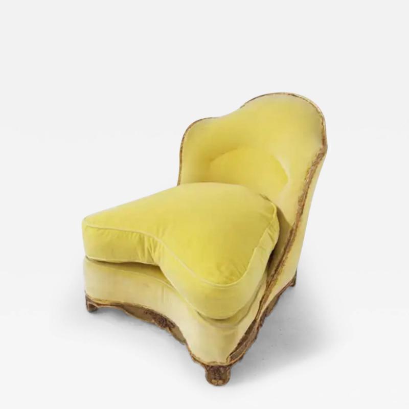 Baroque Armchair in Giltwood and Yellow Velvet