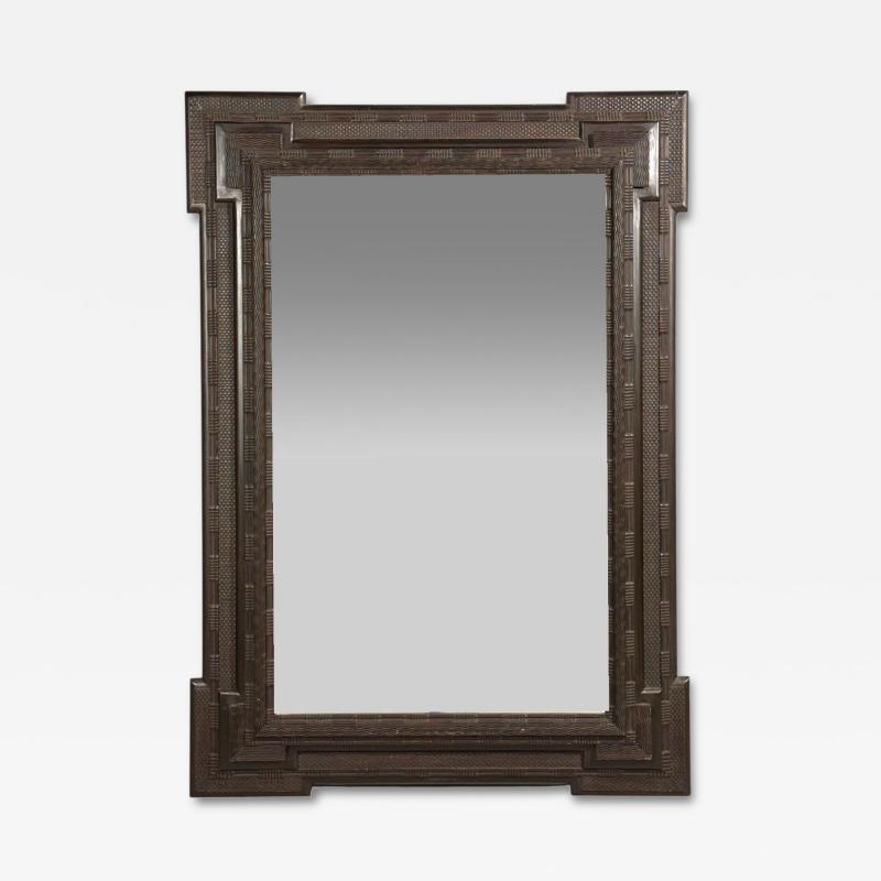 Baroque Monumental Dutch Ripple Frame Wall Mirror Ebonized Wood 19th c 