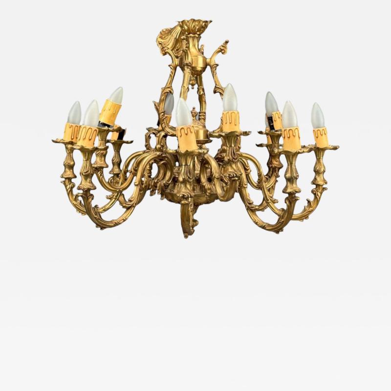 Baroque Scroll Form Chandelier Dore Bronze France 19th 20th Century