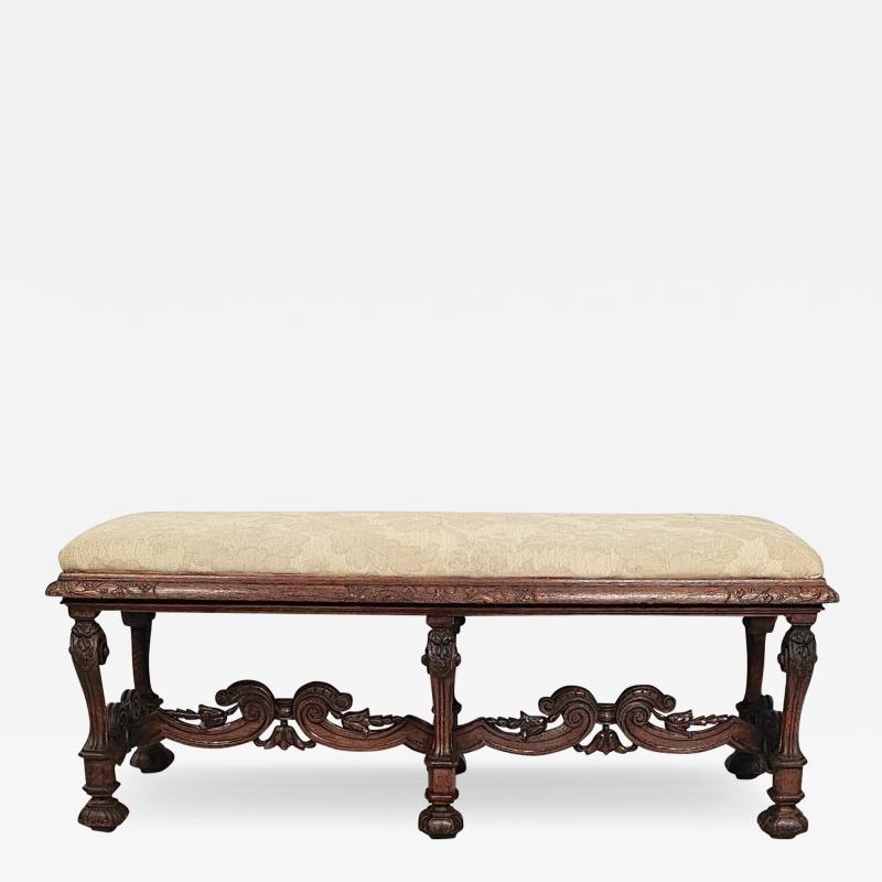 Baroque Style Carved Oak Long Bench France circa 1900