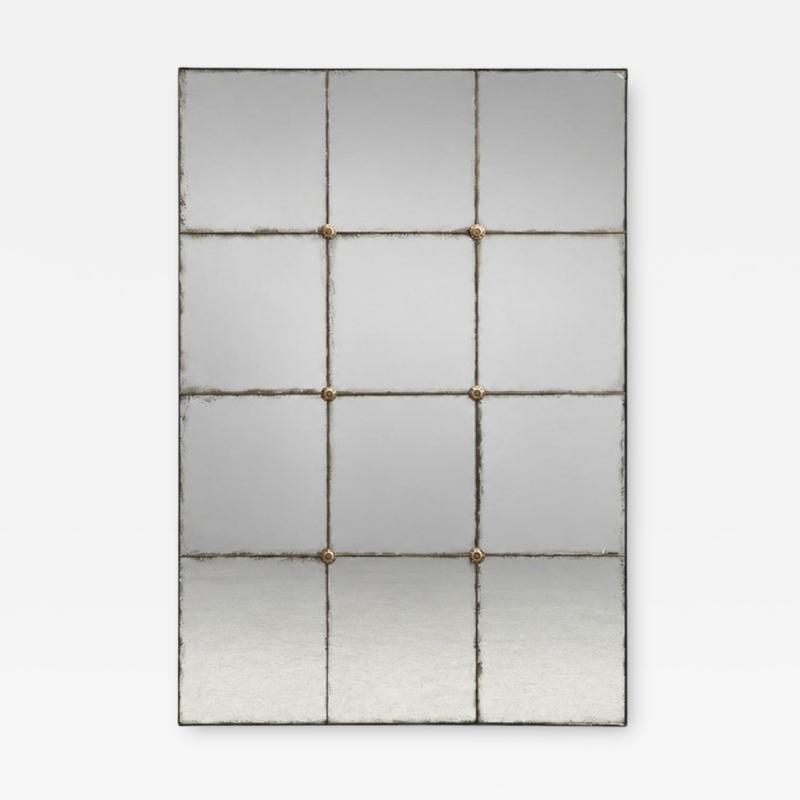 Baroque Style Rectangular Silver Wall Mirror Eglomise Glass Stained Wood