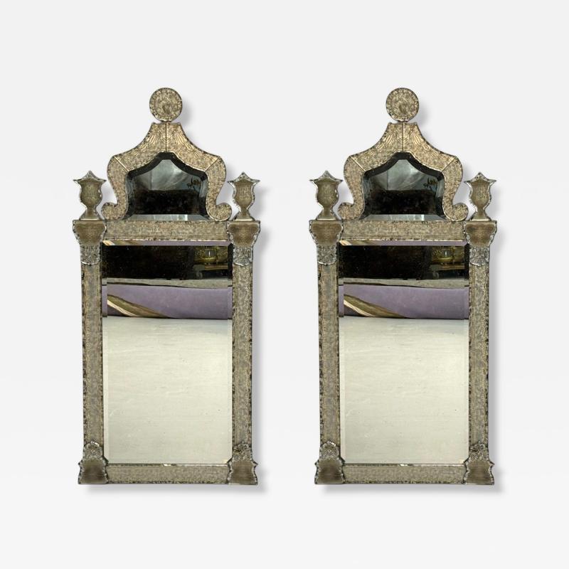 Baroque Style Silver Leaf Distressed Etched Glass Venetian Wall Mirrors