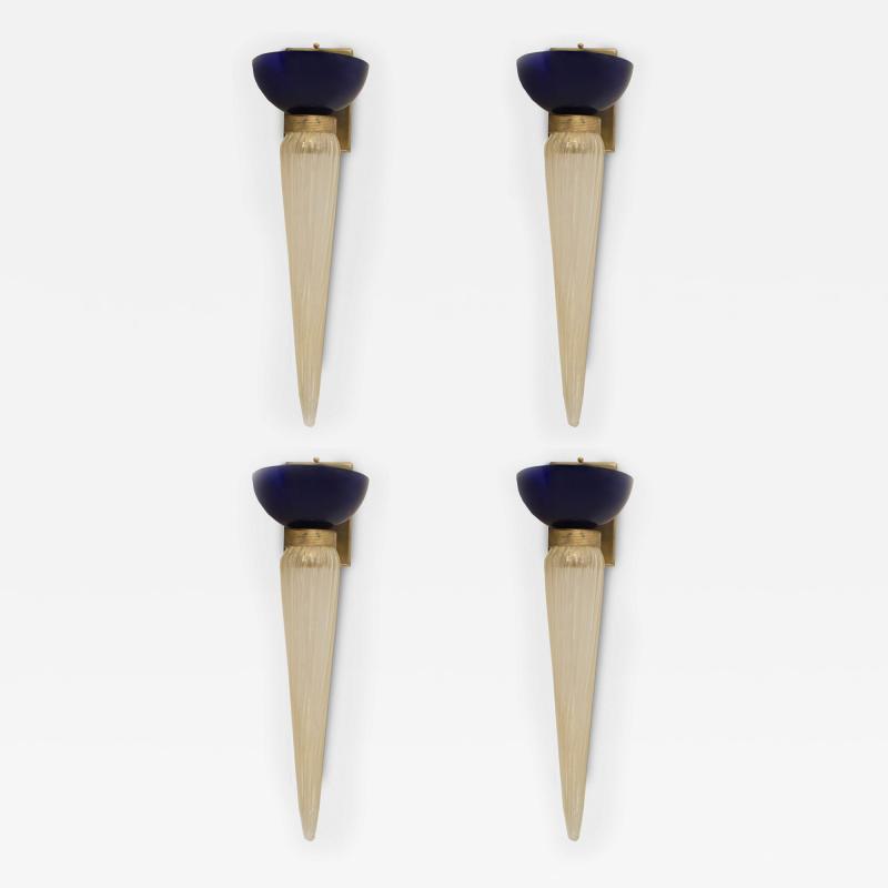 Barovier Et Toso Italian Murano Gold Dusted Glass Wall Sconces