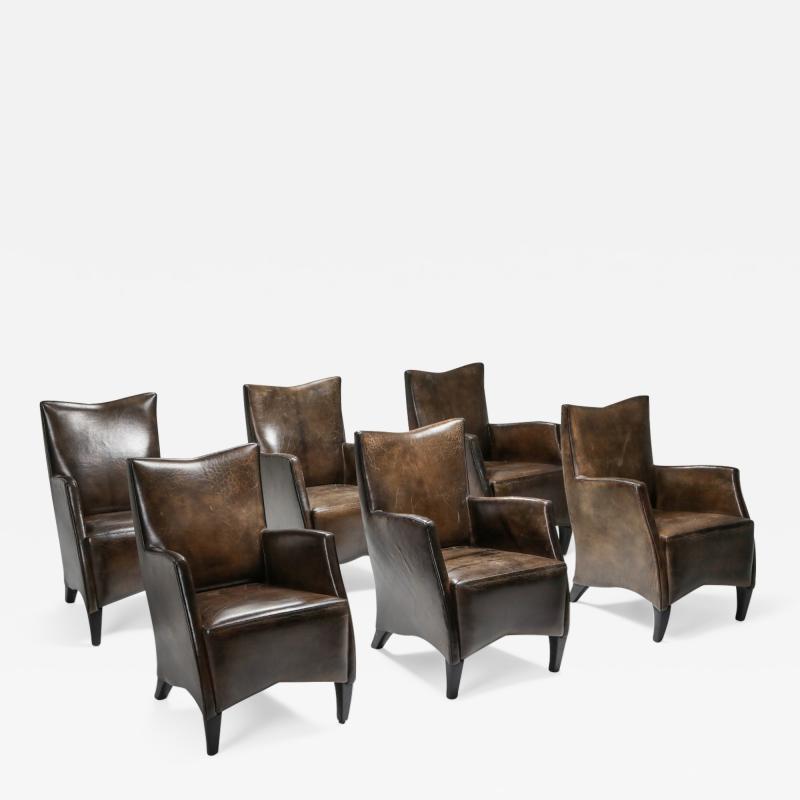 Bart Van Bekhoven Bart Van Bekhoven Armchairs in Brown Grey Patina Sheep Leather 1970s