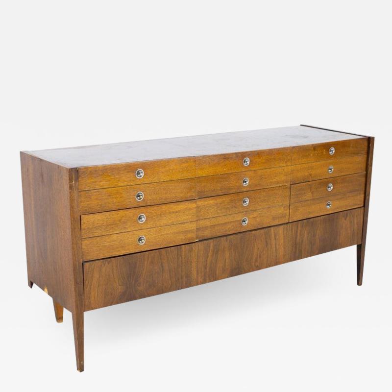 Bassett Trimline Mid Century Walnut 9 Drawer Lowboy Dresser