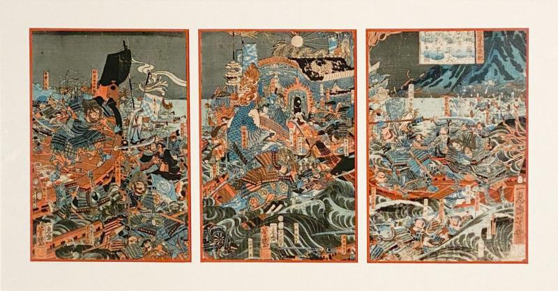 Battle Between Genji and Heike at Nagato by Yoshiiku circa 1880 