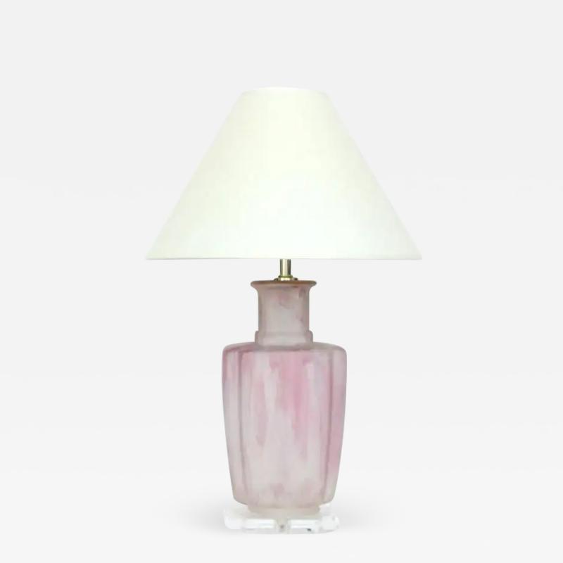 Bauer Lamp Company Mottled Frosted Pink Clearlite Glass Table Lamp 1970s