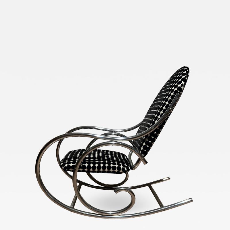 Bauhaus Rocking Chair Chromed Steeltubes Black White Fabric Germany ca 1930