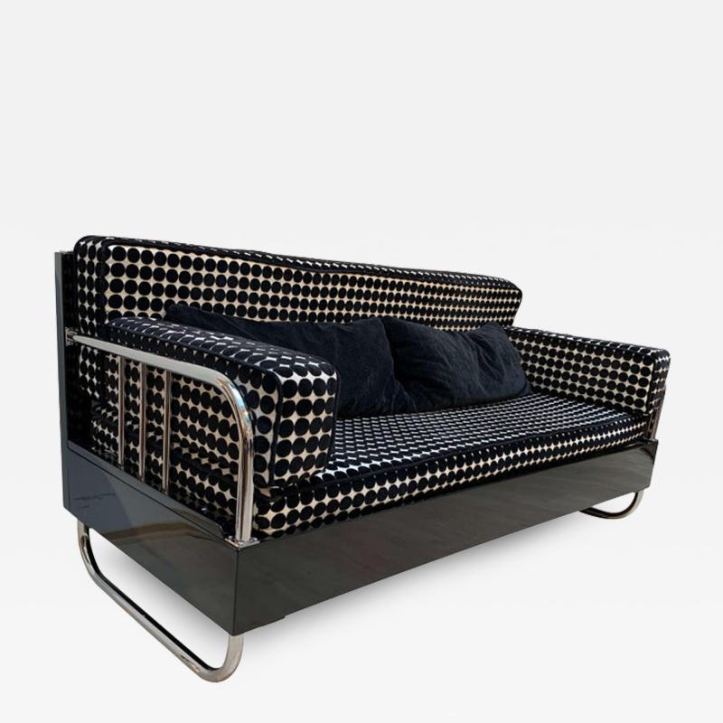 Bauhaus Sofa Chromed Steeltubes and Black Lacquered Wood Germany circa 1930s