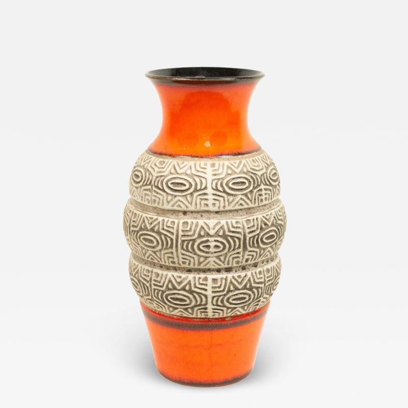 Bay Keramik Post War German Incised Orange and Beige Vase