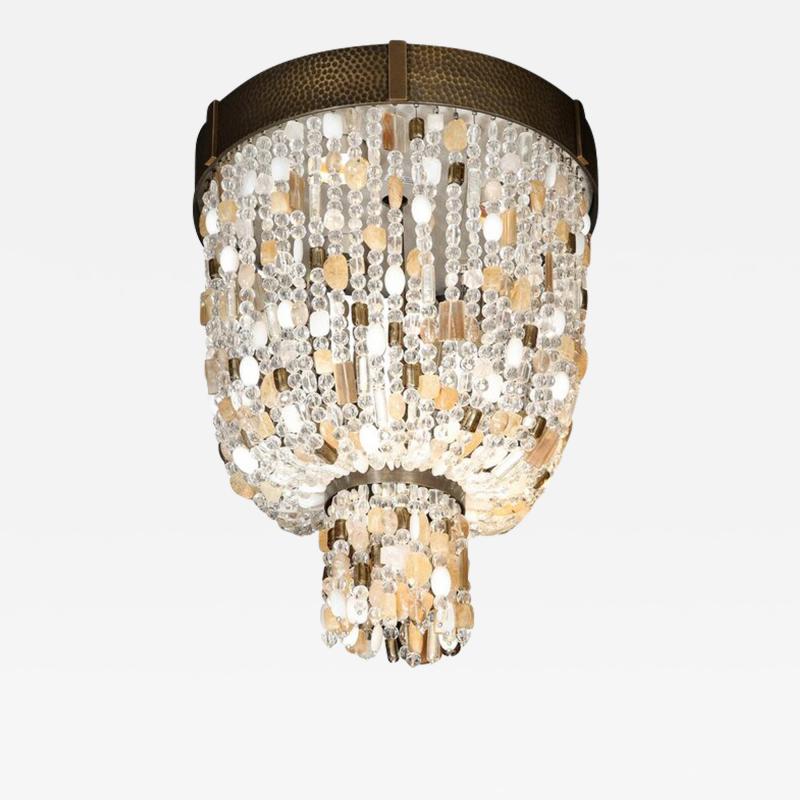 Beaded Murano Glass and Rock Crystal Flush Mount Chandelier