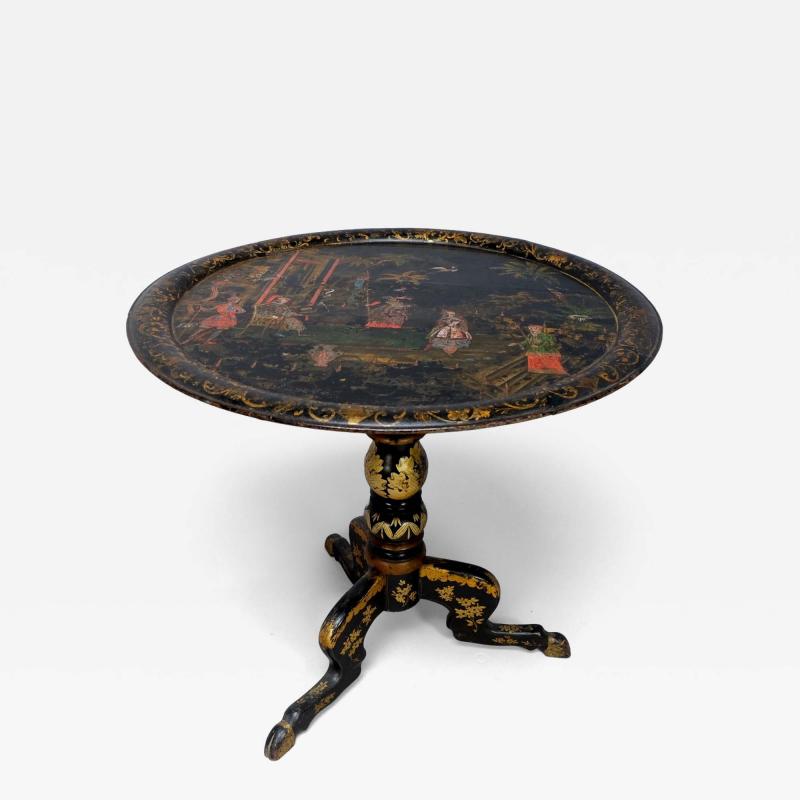 Beaten up 19th century chinoiserie tile top table paint and lacquer wood
