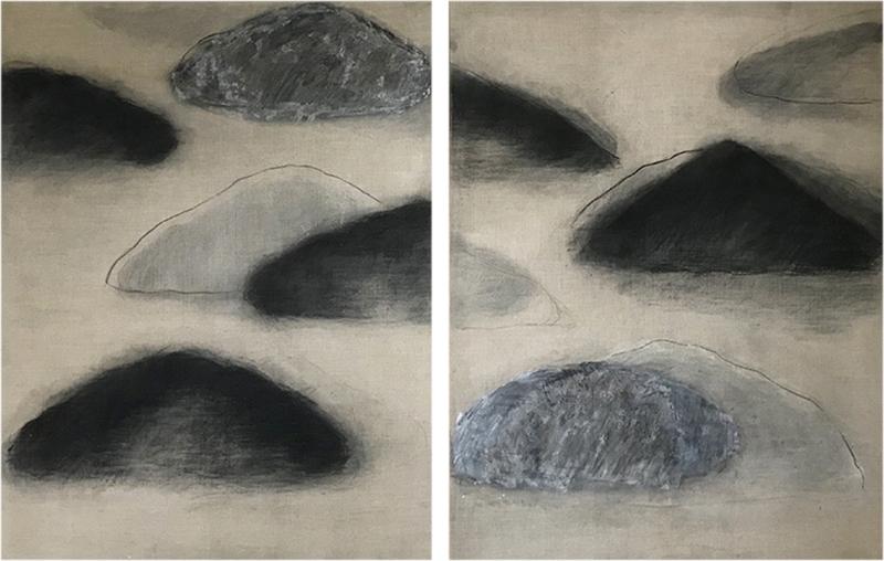 Beatrice Pontacq DIPTYCH 2 CLOUDY MOUNTAINS Charcoal oil and clay on linen canvas 2022 