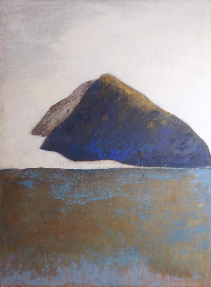 Beatrice Pontacq ISLANDS CLOUD MOUNTAINS BLUE Acrylic and charcoal painting on a linen canvas