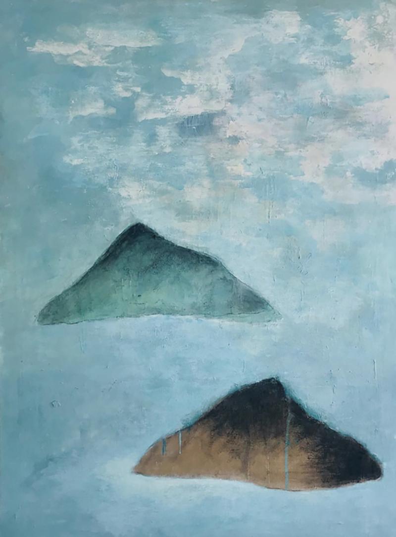 Beatrice Pontacq ISLANDS MOUNTAINS CLOUDS Acrylic clay and charcoal an canvas