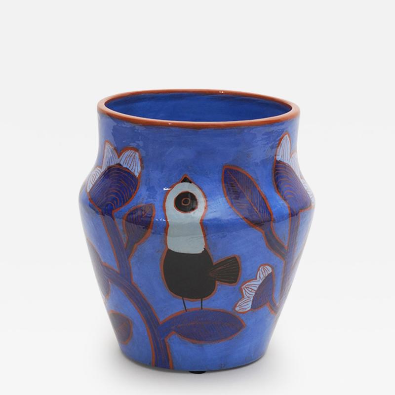 Beatriz Garrigo INDIGO CERAMIC MID VASE A WITH BLACK AND BLUE BIRDS